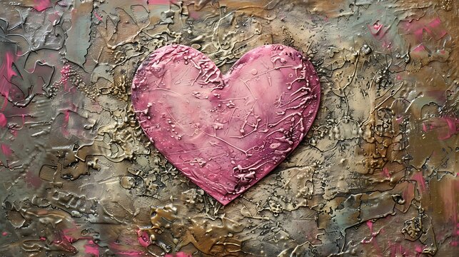 valentine's day card with pink heart-shaped design on textured surface