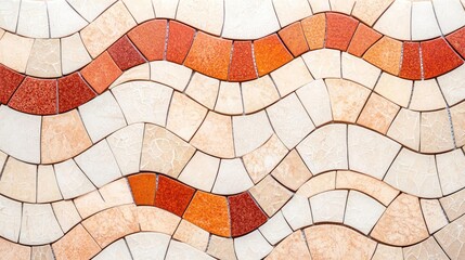 Mosaic abstract background concept. A close-up of an artistic tile pattern featuring colorful waves in warm tones.