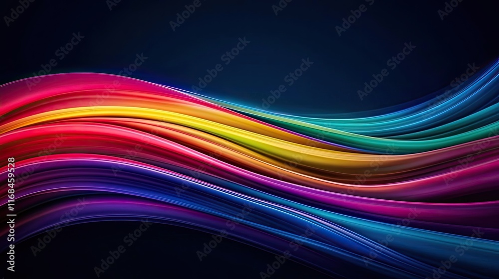 Poster rainbow abstract background concept. vibrant waves of color flowing across a dark background, repres