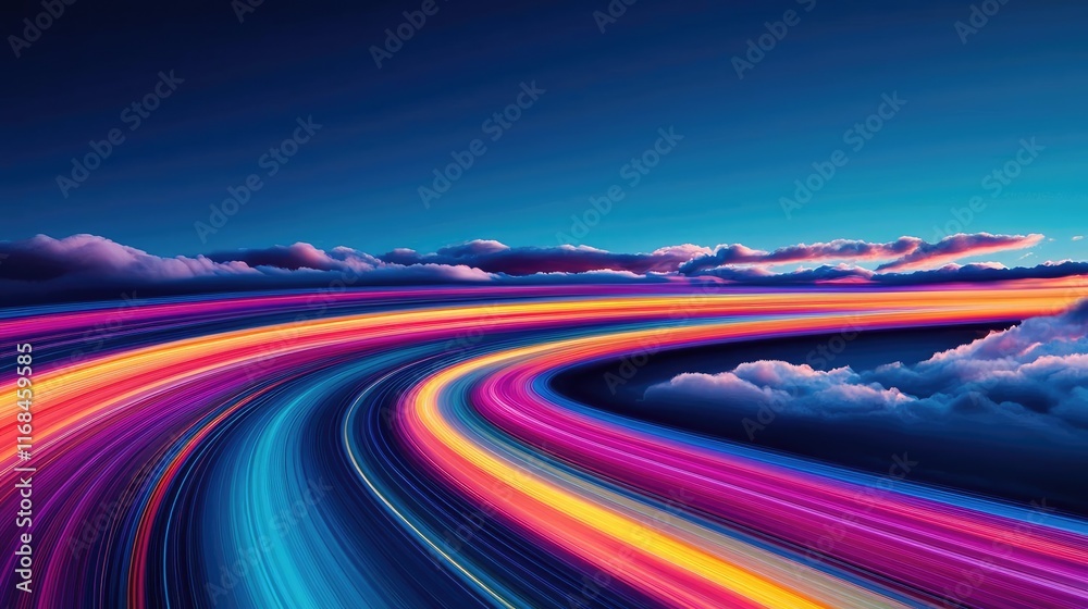 Poster rainbow abstract background concept. vibrant digital art of colorful light trails across a serene sk
