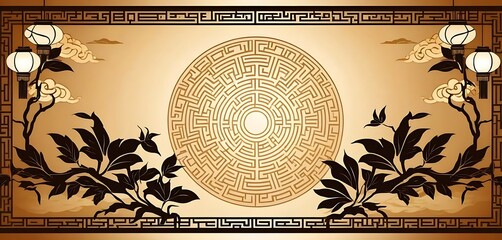 Elegant Asian Inspired Design Featuring Maze and Lanterns