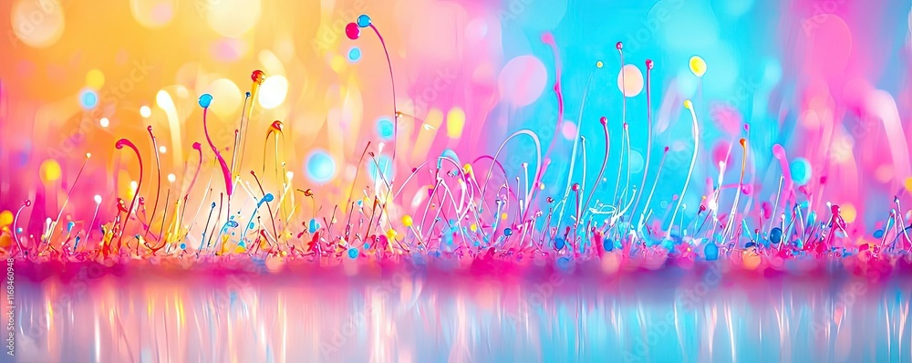 Poster Ink abstract background idea. Vibrant abstract background with colorful shapes and reflections for creative projects.