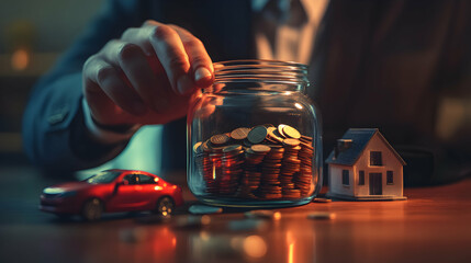 A person saving money for a house and car