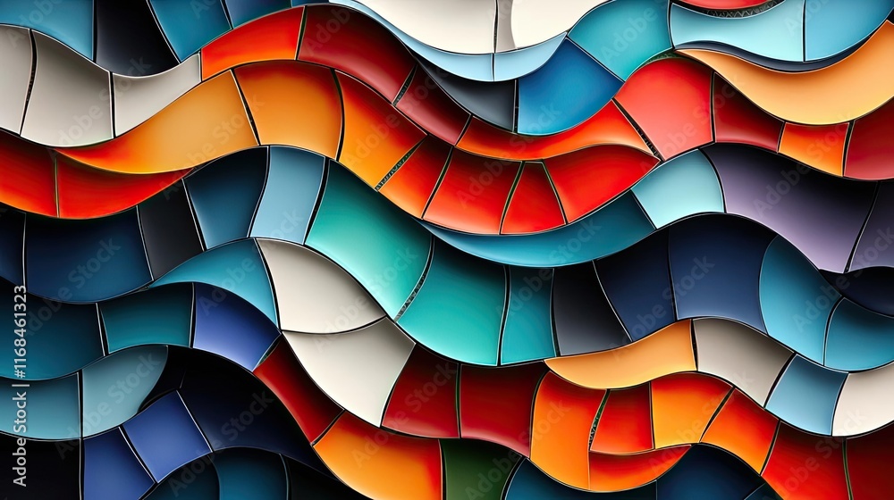 Aufkleber Mosaic abstract background concept. Abstract colorful wavy pattern with vibrant curves and layered textures.