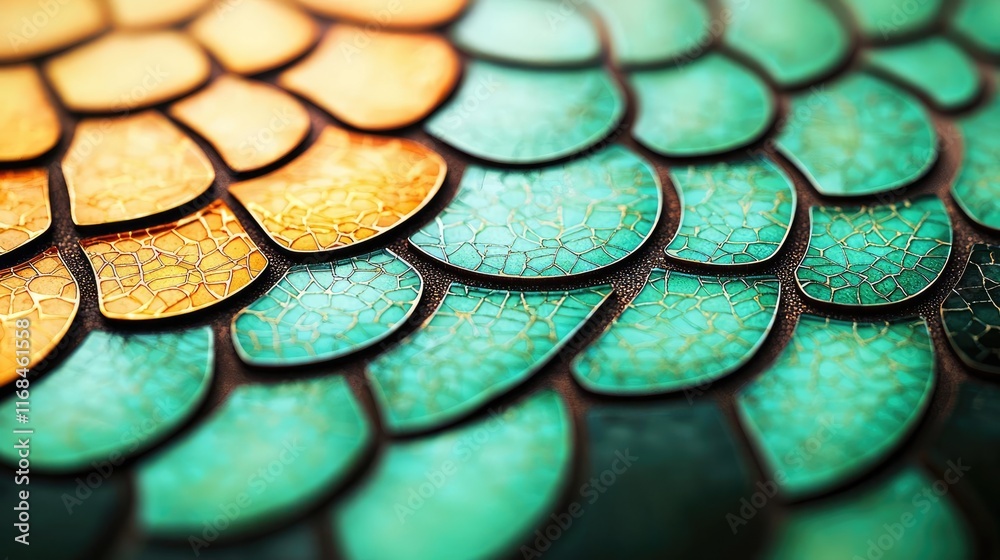 Poster Mosaic abstract background concept. Close-up view of colorful reptile scales showcasing intricate patterns and textures.