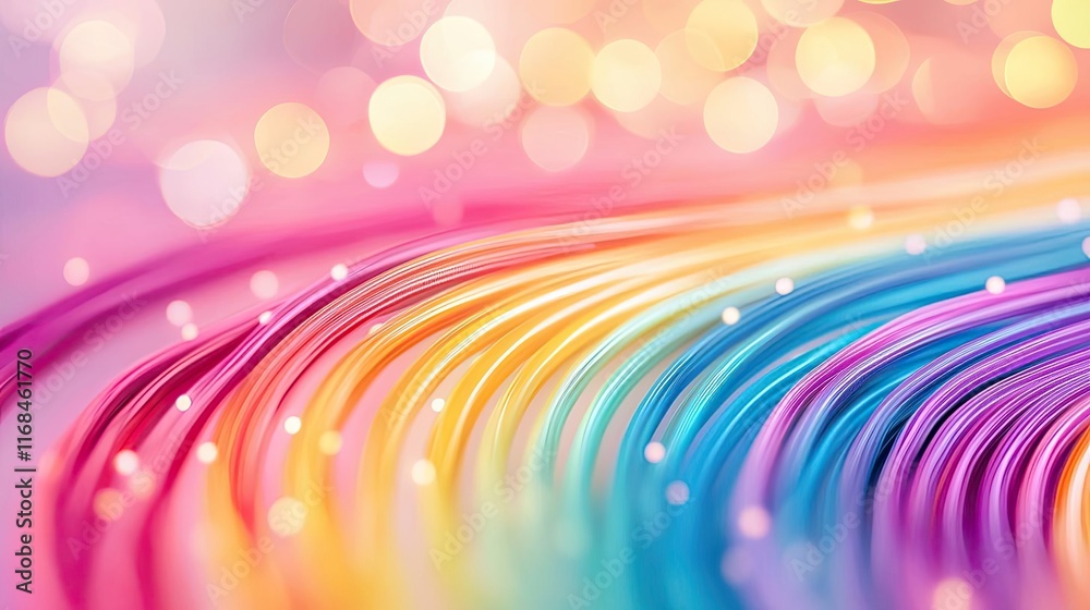 Poster Rainbow abstract background concept. Colorful abstract waves with bokeh background create a vibrant, dynamic visual experience.