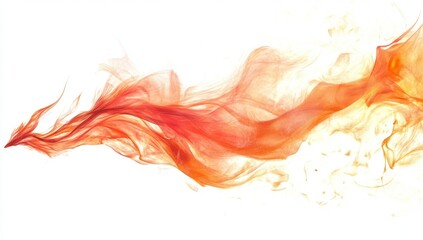 Abstract orange and red smoke stream on white.