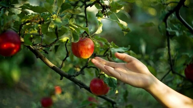 Picking apples in the tree