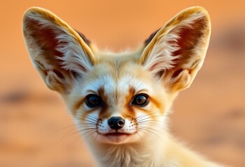 Obraz premium Adorable Fennec Fox Portrait Large Ears Desert Background Warm Colors