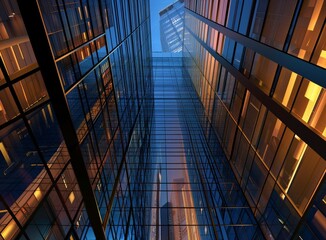 Obraz premium Low angle view of skyscrapers at night.
