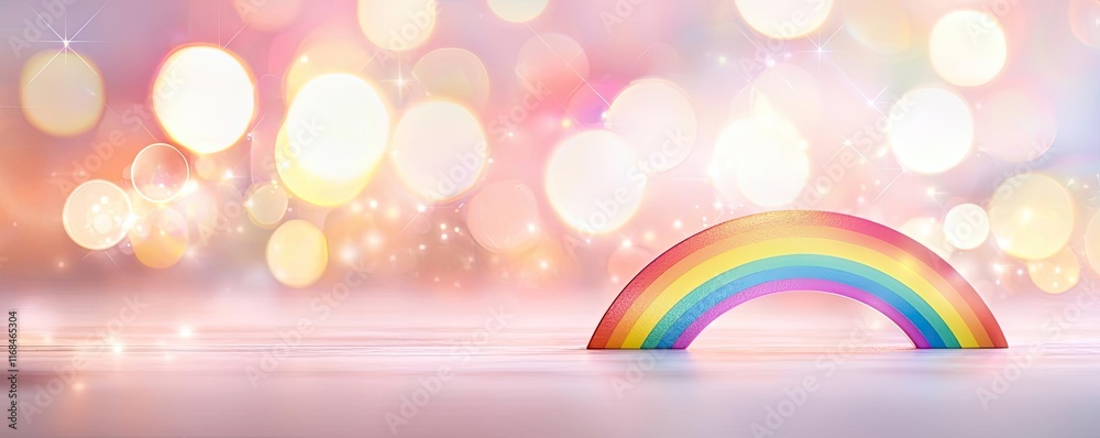 Poster Rainbow abstract background concept. A vibrant rainbow arching over a soft, dreamy background of colorful bokeh lights.