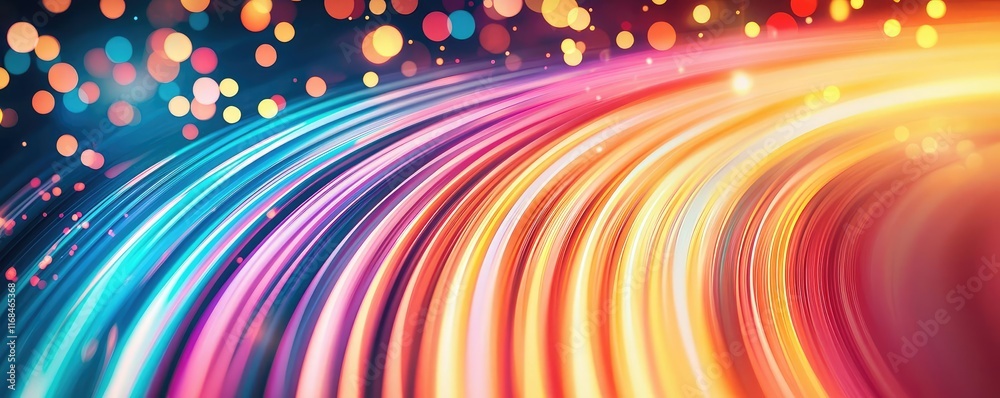 Poster Rainbow abstract background concept. Vibrant abstract background with colorful lines and bokeh lights for creative design.