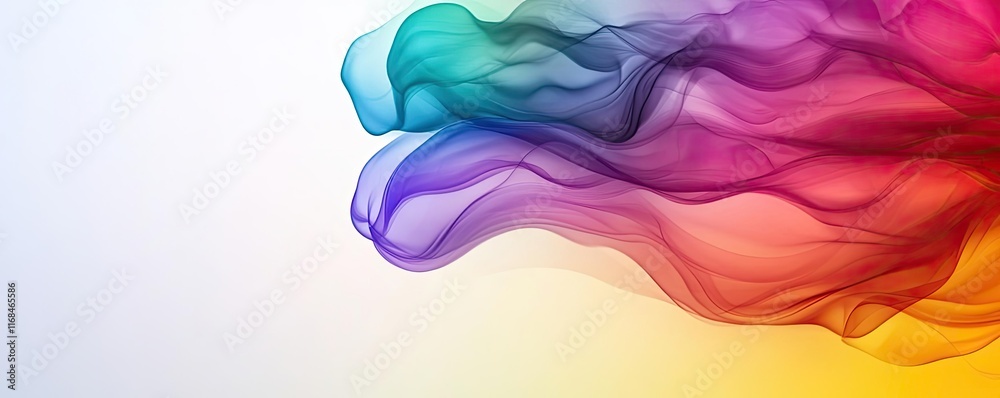 Poster Rainbow abstract background concept. A vibrant blend of colorful smoke waves on a soft gradient background.