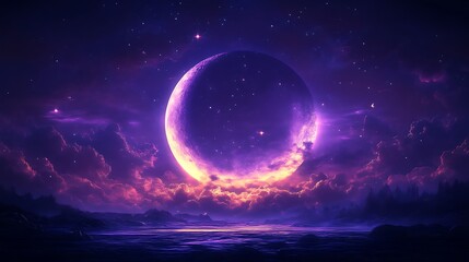 Purple Moon Over a Mystical Nightscape Landscape
