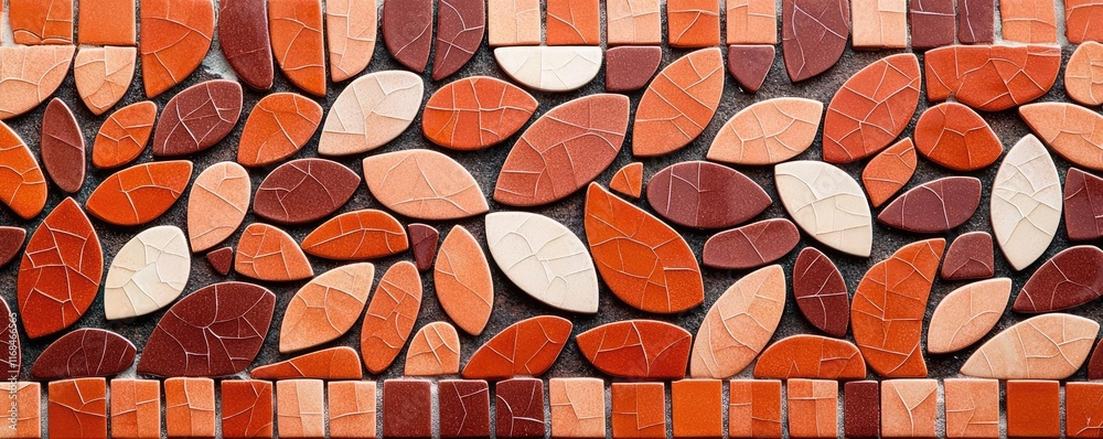Poster mosaic abstract background concept. a colorful mosaic pattern featuring leaf shapes in warm earthy t