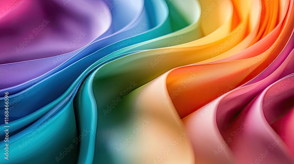 Poster rainbow abstract background concept. vibrant and colorful waves of silk fabric, creating a smooth an