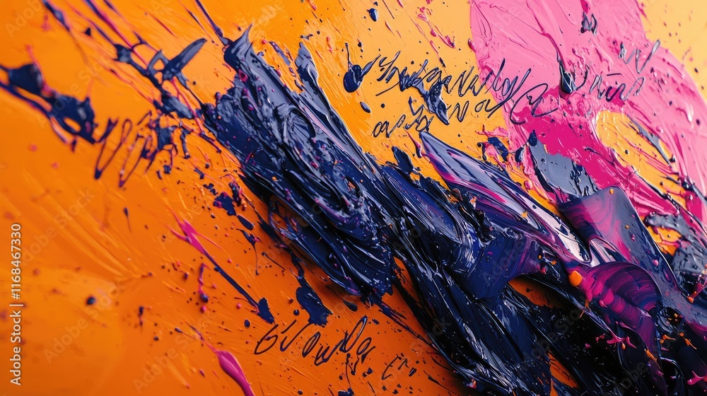Poster Ink abstract background idea. Vibrant colorful abstract texture with expressive brush strokes and splashes of paint.