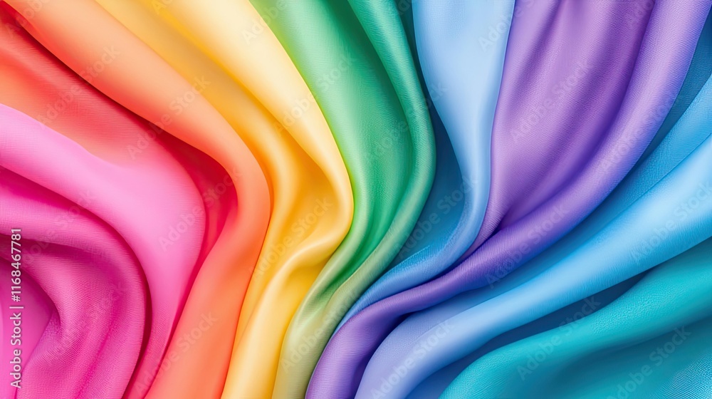 Poster rainbow abstract background concept. vibrant silk fabric showcasing a beautiful gradient of colorful