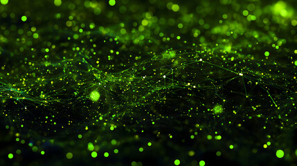 Abstract Green Network With Glowing Particles