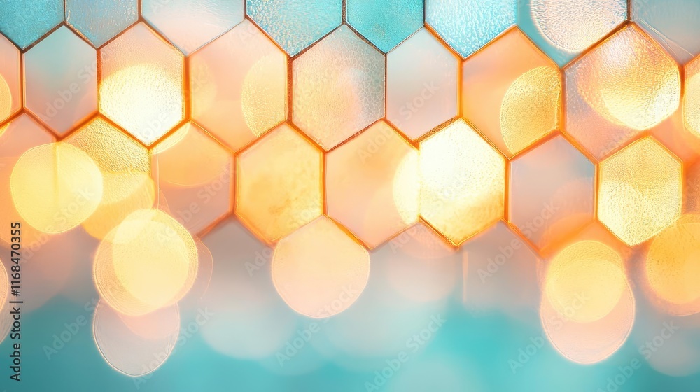 Poster Mosaic abstract background concept. Abstract hexagonal patterns with vibrant lights, perfect for modern design projects.