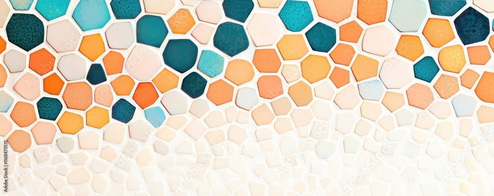 Poster mosaic abstract background concept. colorful hexagonal pattern design in shades of blue, orange, and