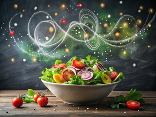 Chalkboard Salad Menu Sketch with Bokeh Background - Healthy Food Illustration