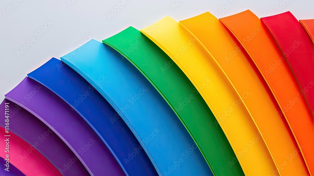 Poster rainbow abstract background concept. a vibrant rainbow of colored paper sheets arranged in a dynamic