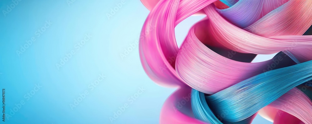 Poster Ink abstract background idea. Abstract colored ribbons twist and flow gracefully in vibrant hues of pink and blue.