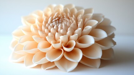 Close-up of a delicate, creamy-peach dahlia flower with tightly furled petals, showcasing its intricate texture and soft light.