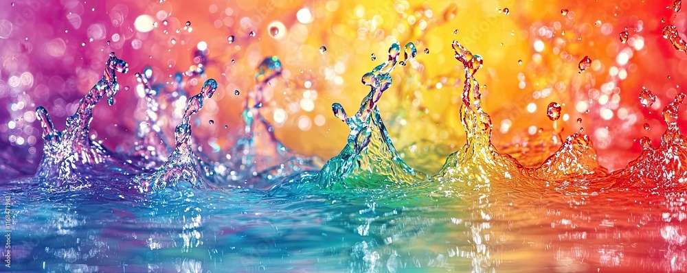 Poster rainbow abstract background concept. colorful water droplets splash in vibrant hues, creating a stun