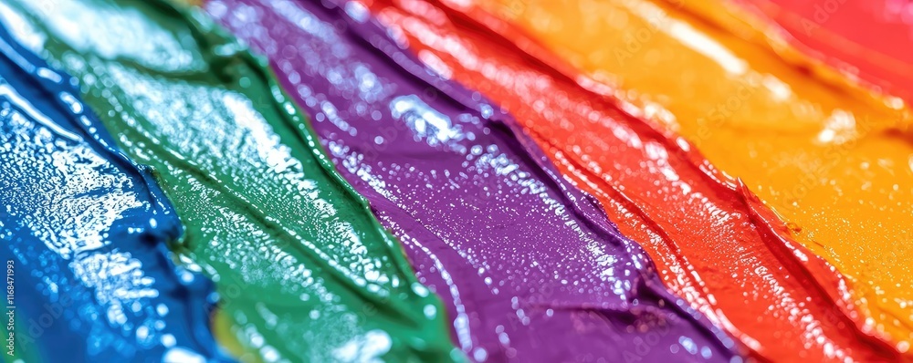 Poster Rainbow abstract background concept. Vibrant rainbow paint texture showcasing a spectrum of colors and artistic expression.