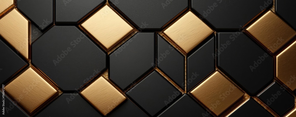Poster mosaic abstract background concept. modern geometric pattern featuring black and gold shapes for sty