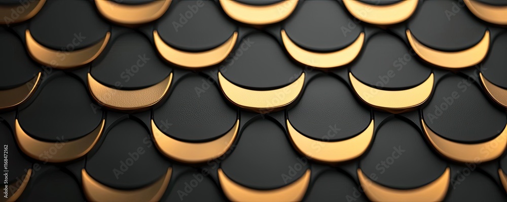 Poster mosaic abstract background concept. close-up view of textured scales in golden and black colors, cre