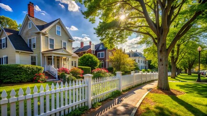 Obraz premium Charming White Picket Fence in Boston's South End Neighborhood