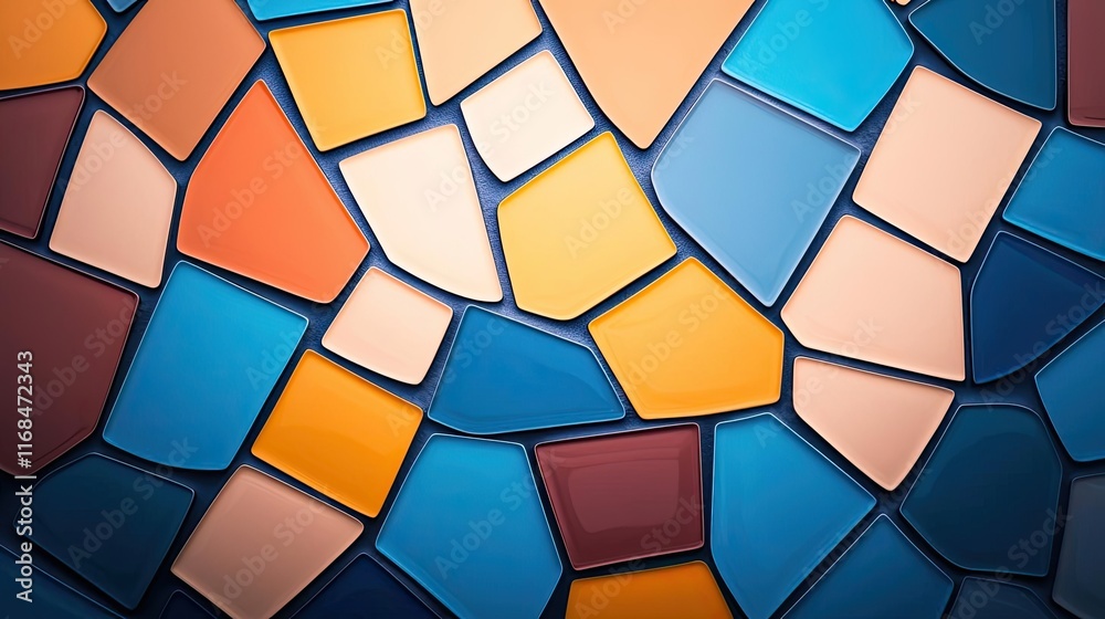 Poster mosaic abstract background concept. colorful mosaic pattern with vibrant blue, orange, and yellow ti