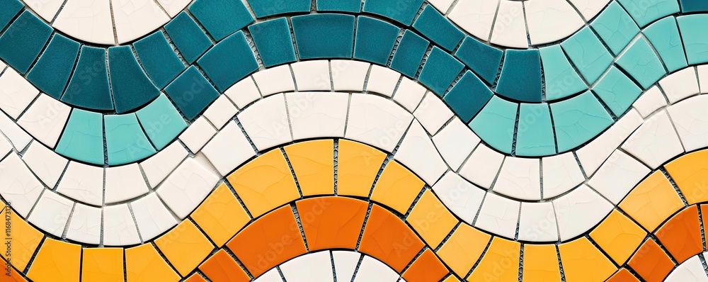 Poster mosaic abstract background concept. colorful mosaic pattern featuring waves of orange, teal, and whi