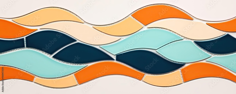 Poster Mosaic abstract background concept. Colorful abstract wave pattern design with orange and blue accents for creative projects.