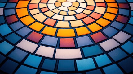 Naklejka premium Mosaic abstract background concept. Vibrant mosaic pattern featuring colorful tiles arranged in concentric circles.
