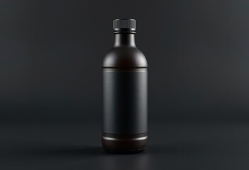 Black matte bottle with minimalist design on dark background