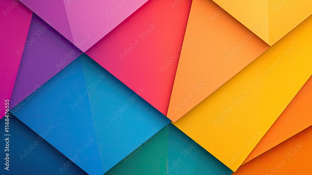 Poster Rainbow abstract background concept. Vibrant geometric shapes arranged in a colorful abstract pattern for design projects.