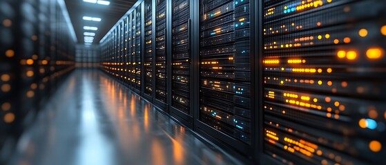 Illuminated server room corridor. (6)