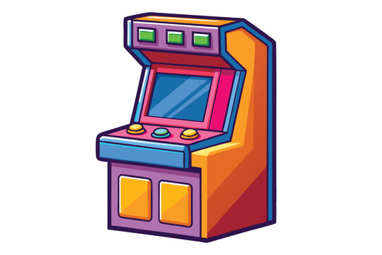 Colorful retro arcade gaming machine illustration showcasing vibrant buttons and screen for classic video game lovers
