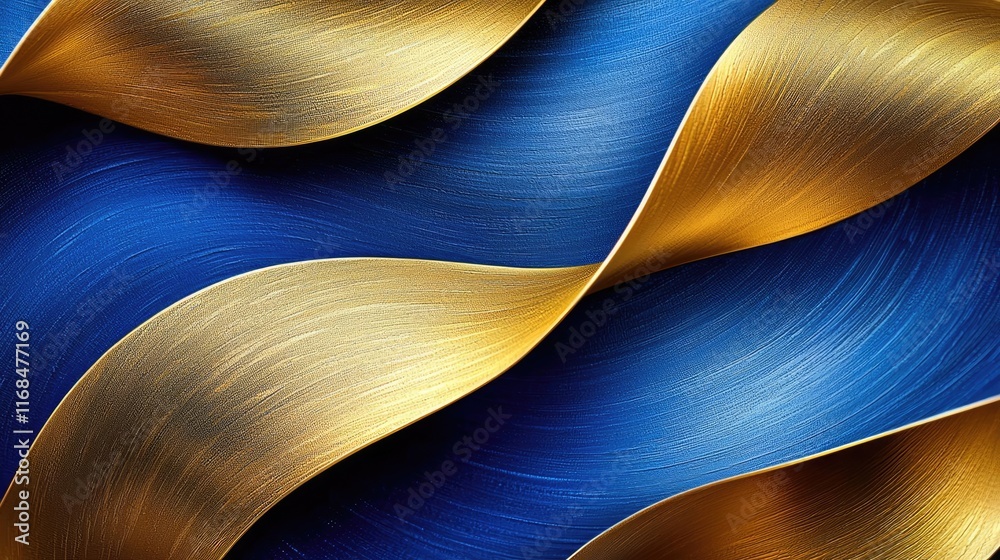 Poster Ink abstract background idea. Elegant abstract design with blue and golden waves, creating a luxurious visual effect.