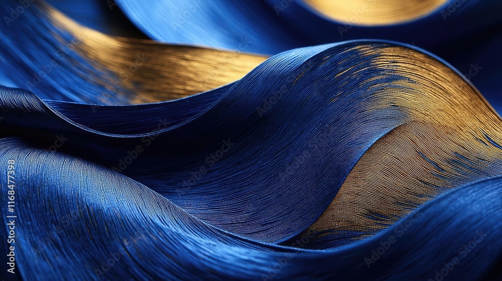 Poster Ink abstract background idea. Abstract blue and gold waves create a dynamic, elegant texture in visual design.