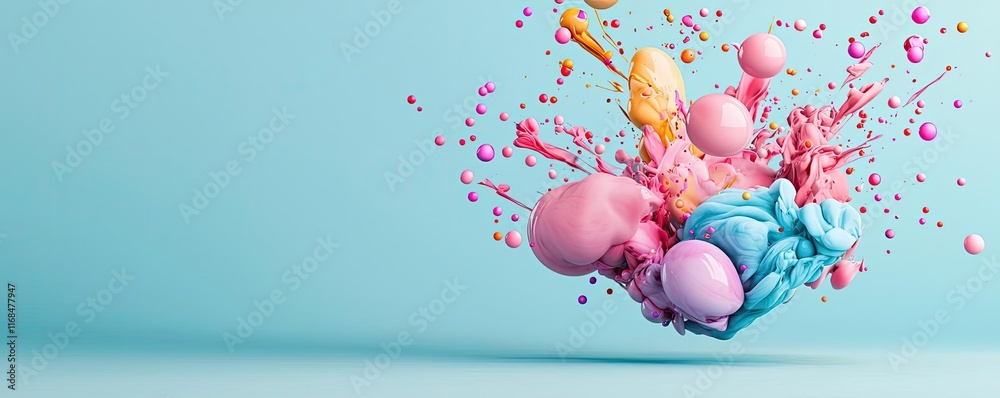 Poster Ink abstract background idea. Colorful burst of paint splashes creating a vivid and dynamic visual effect.
