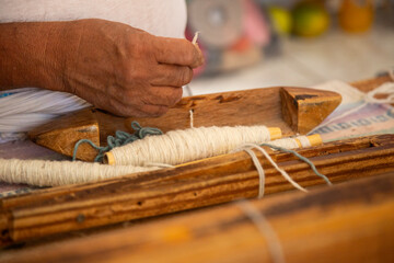 Atelier and machinery for the artisanal production of Mexican rugs in Teotitlan del Valle, Oaxaca Mexico.