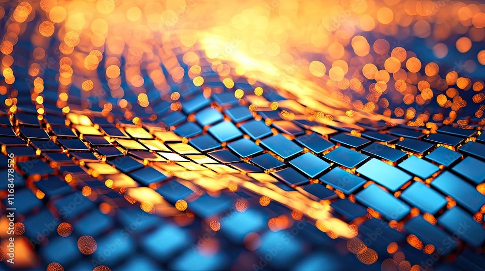 Poster Mosaic abstract background concept. A vibrant and dynamic abstract background with shimmering tiles and warm colors.