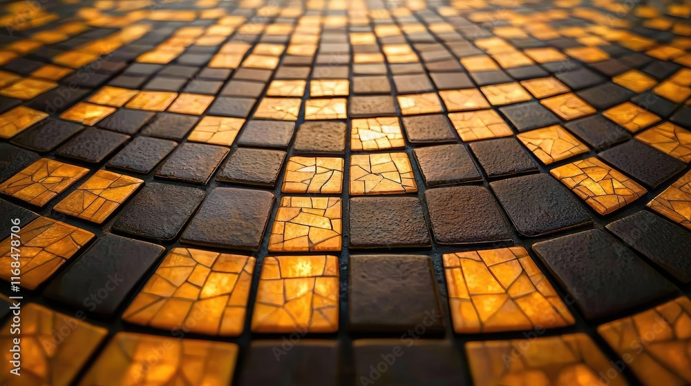 Poster mosaic abstract background concept. a beautifully patterned mosaic floor showcasing vibrant orange a