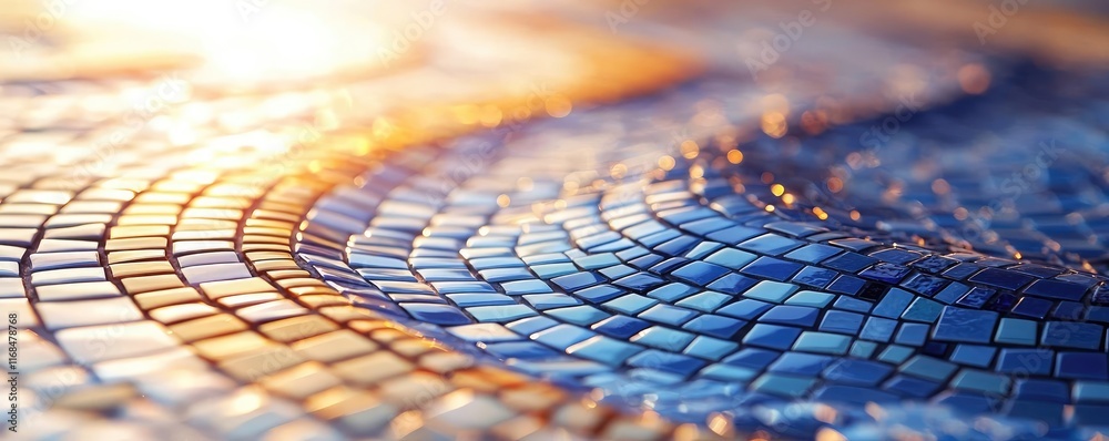 Poster Mosaic abstract background concept. Close-up of a colorful mosaic pattern with shimmering textures and vibrant colors.