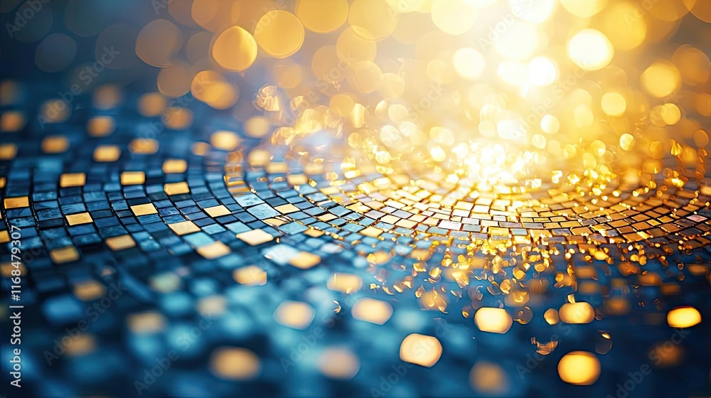 Poster mosaic abstract background concept. stunning abstract mosaic background with vibrant golden and blue